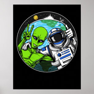 Främmande fredsteckenutrymmeastronaut poster