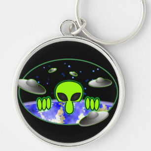 Främmande Kilroy Keychain Rund Silverfärgad Nyckelring