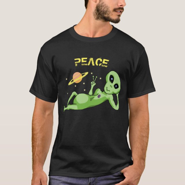 Främmande manar för fred grundläggande mörka t-shirt (Framsida)