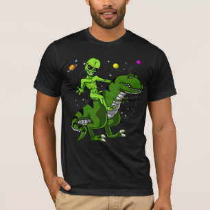 Främmande rida UFO för T-Rex Dinosaurutrymme T Shirt