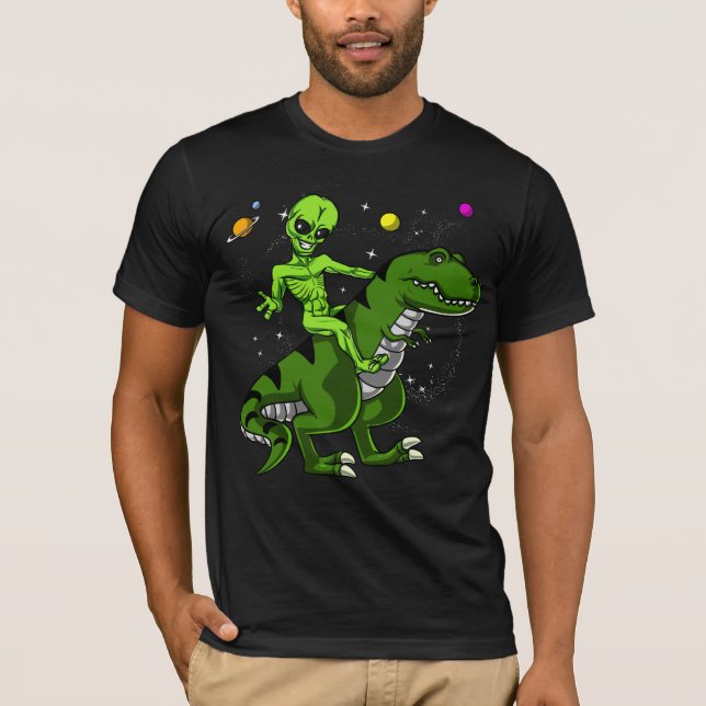Främmande rida UFO för T-Rex Dinosaurutrymme T Shirt (Framsida)