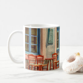 Framme av den grekiska cafen kaffemugg