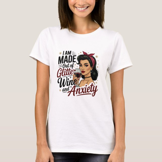 Framställd av Glitter Vin oro T Shirt (Framsida)