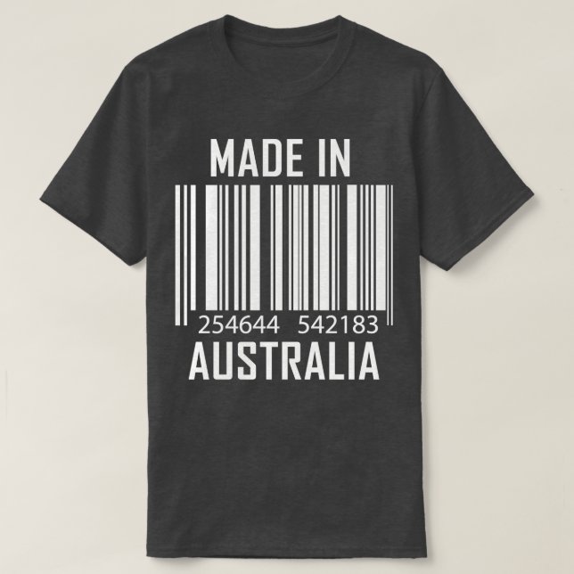 Framställd i Australien: Barcode Funny stolt över  T Shirt (Design framsida)