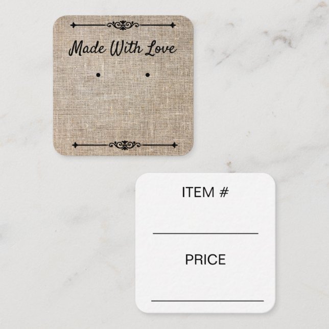 Framställd med naturligt jute med Kärlek-avläsning Fyrkantigt Visitkort (Fram/baksida)