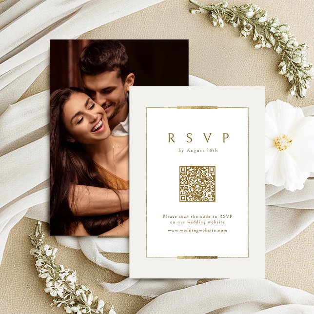 Framställd modern klassens QR-kod Bröllop OSA Kort (Framed Elegance Modern Classy QR code Wedding RSVP Card)