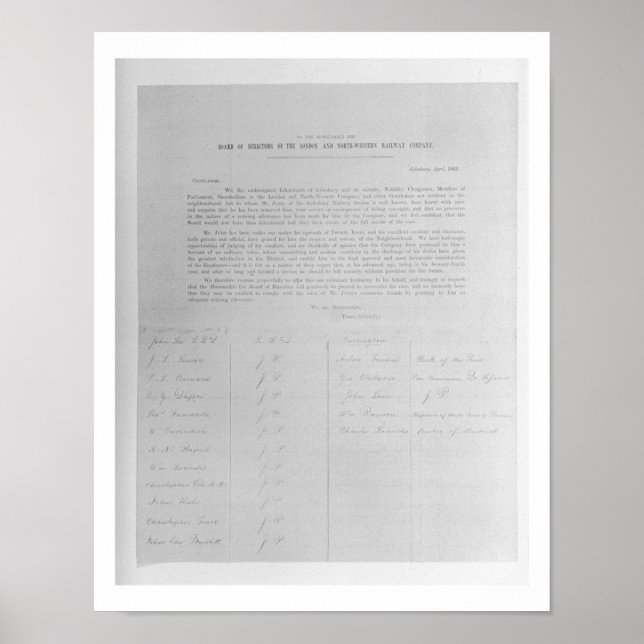 Framställning till cheferna för London och North- Poster (Framsidan)