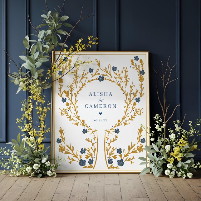 Framställt fingeravtryck av Guld Träd Bröllop Gues Poster (Framed Gold Fingerprint Tree Wedding Guest Book)