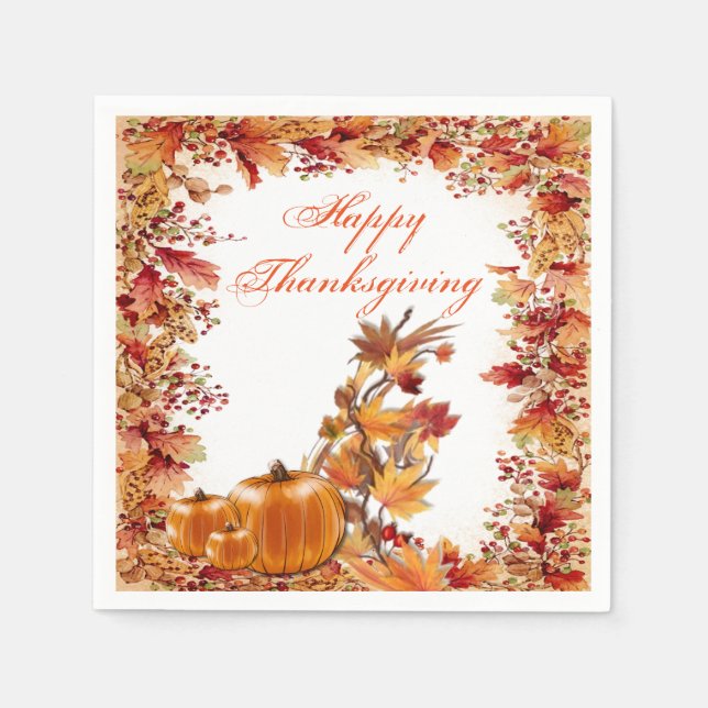 Framställt i Färg Höst löv Thanksgiving Napkins Pappersservett (Framsidan)