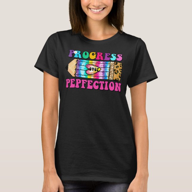 Framsteg före Perfektion Leopard Tie Dye Söt Tekop T Shirt (Framsida)