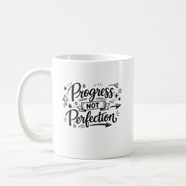 Framsteg Inte Perfektion Motiverande Citat Design Kaffemugg (Vänster)