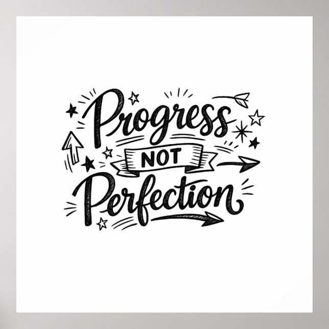 Framsteg Inte Perfektion Motiverande Citat Design Poster (Framsidan)