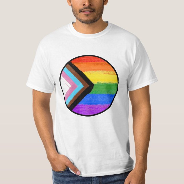 Framsteg Pride-ränder Målade Knapp T Shirt (Framsida)