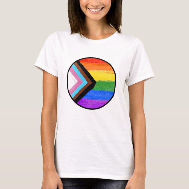 Framsteg Pride-ränder Målade Knapp T Shirt (Framsida)