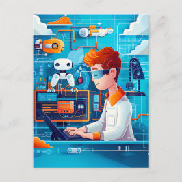 Framtida AI och Robotics Dream för barn Helg Vykort