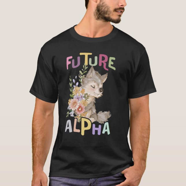 framtida alfa-varg med blommor, söta vargar t shirt (Framsida)
