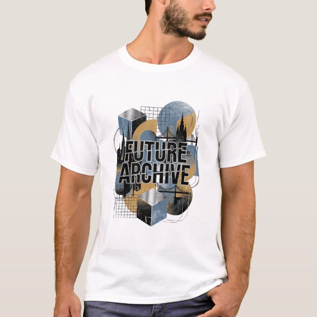 Framtida Arkiv Retro Geometrisk Urban Stadsscen T Shirt (Framsida)