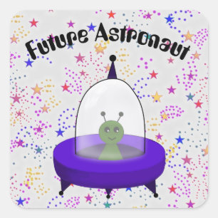 Framtida astronaut med Cute Tecknad Space Alien Fyrkantigt Klistermärke