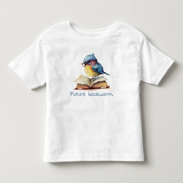 Framtida bokmask, blå fågelläsning Baby T Shirt (Framsida)
