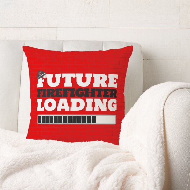 Framtida brandkållande Brick Firelångtruck Décor Kudde (Future Firefighter Loading Firetruck Firefighter Décor Throw Pillow - Fire Truck Bedroom or Nursery)