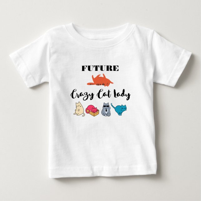 Framtida Crazy Cat Dam - Cute Kattunge Illustratio T Shirt (Framsida)
