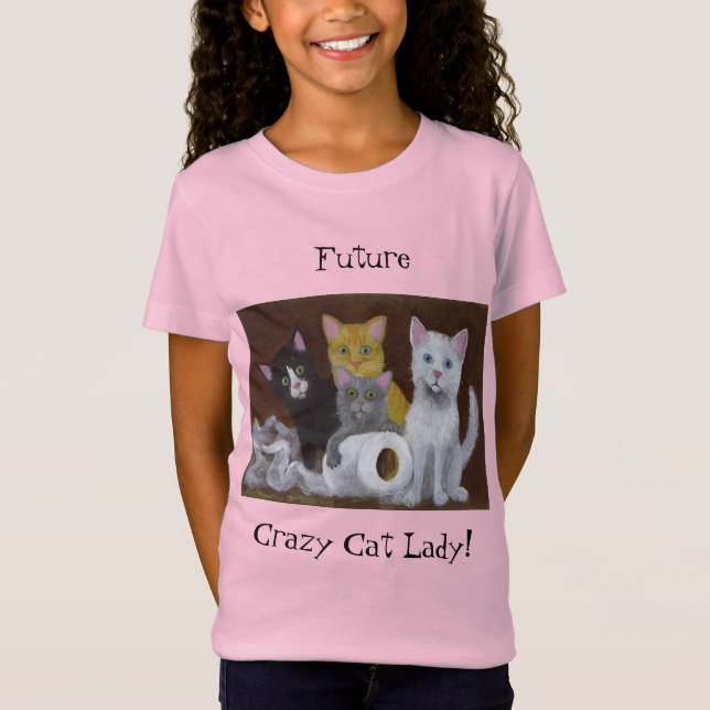 Framtida Crazy Cat Dam T-Shirt (Framsida)