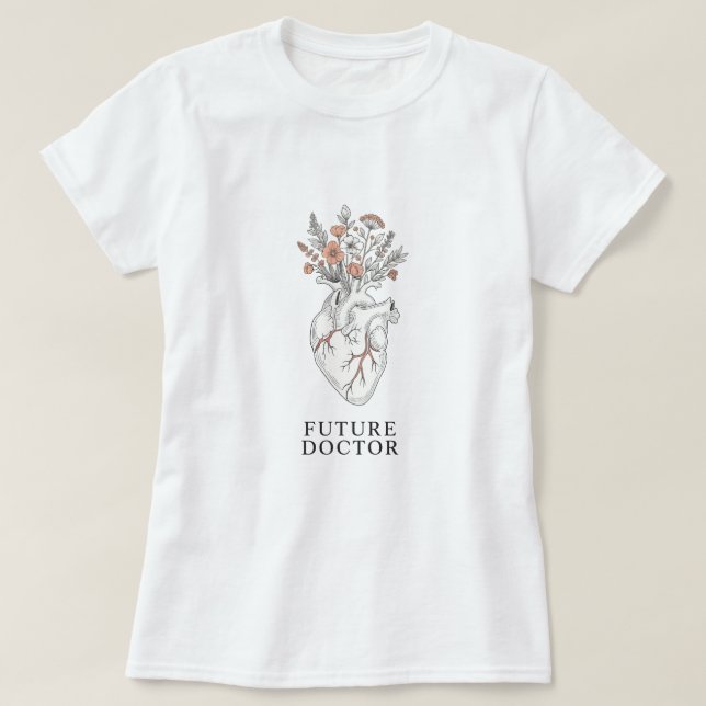 Framtida Doktor | Anatomiskt hjärta med Blommigt B T Shirt (Design framsida)