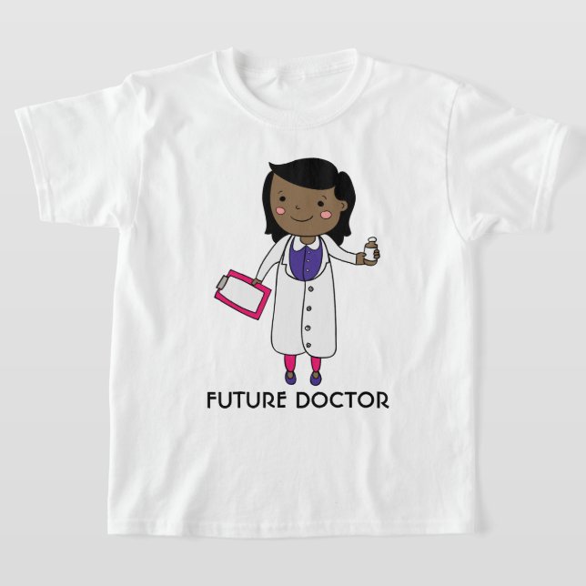 Framtida Doktor Girl Brown Skin Black Hair T Shirt (Laydown)