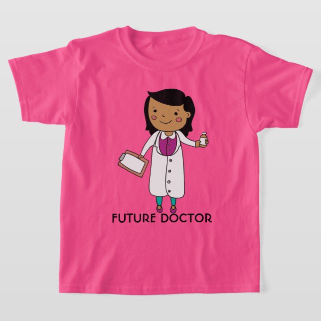Framtida Doktor Girl Tan Skin Black Hair T Shirt (Laydown)