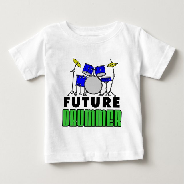 Framtida Drummer Blue Drum Set-Tecknad Tee Shirt (Framsida)
