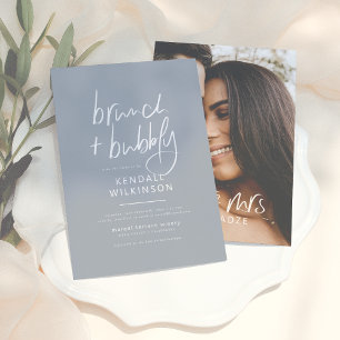 Framtida Dusty Blue Modern Brunch & Bubly Photo Inbjudningar
