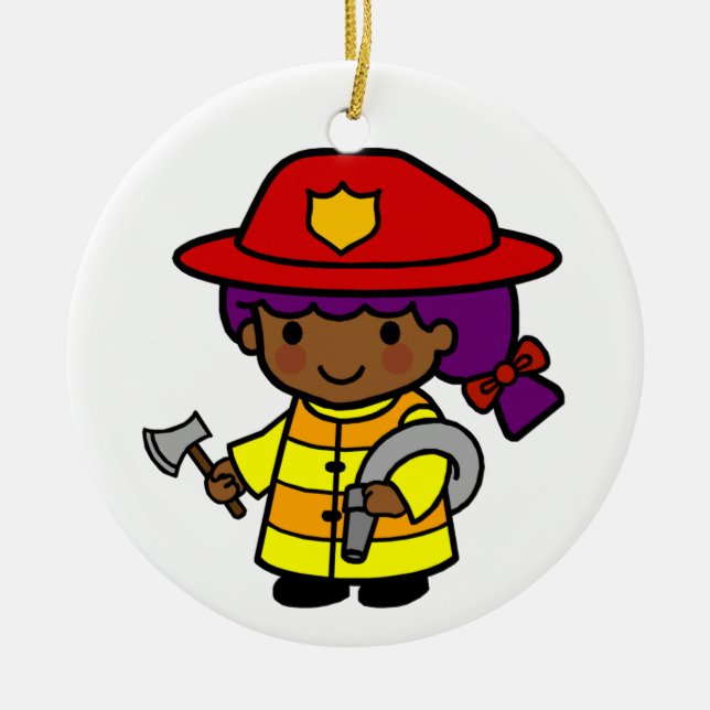 Framtida Firefighter Girl med Ax och Hose Julgransprydnad Keramik (Framsidan)