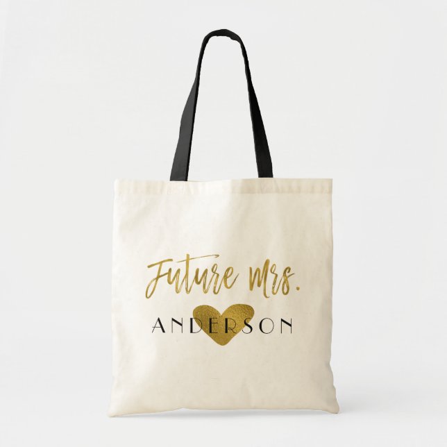 Framtida fru Faux Gold Foil Bröllopsfest Bag Tygkasse (Framsidan)