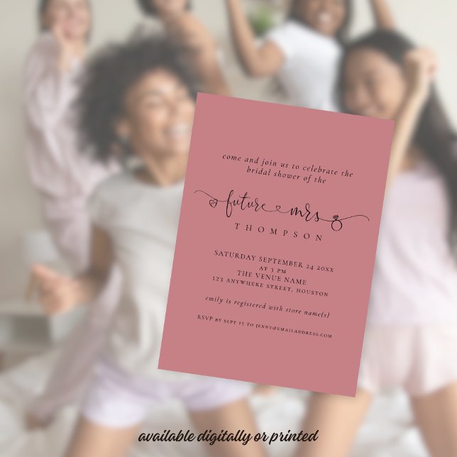 Framtida fru Möhippa Dusty Ro Rosa Inbjudningar (Available digitally or printed)