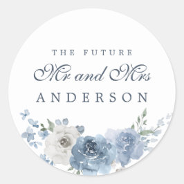 Framtida fru Mörk blått Ivory Blommigt Winter Runt Klistermärke