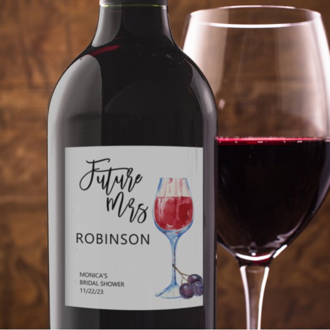 Framtida fru Namn Vin Watercolor Möhippa Vinflaska Etikett (Skapare uppladdad)