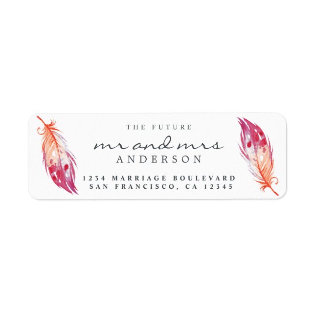 Framtida fru Rosa Feather Bröllop Returadress Etikett (Framsidan)