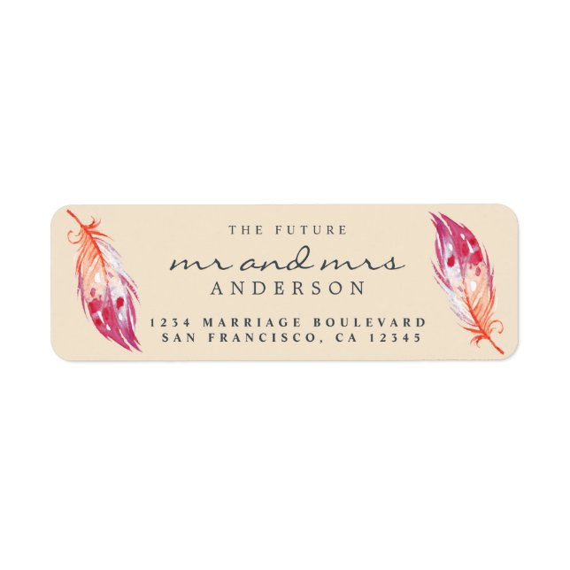 Framtida fru Rosa Feather Bröllop Returadress Returadress Etikett (Framsidan)