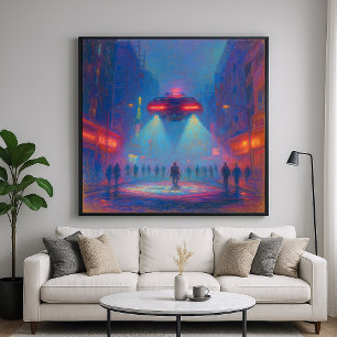 Framtida gatupolis - Pastel Painting Stil Art Poster