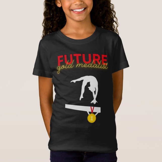 Framtida Guld Medalist Girls Gymnastics T-Shirt (Framsida)