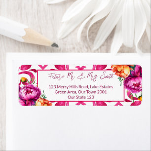 Framtida herr och fru fuchsia tiles orange peonies returadress etikett