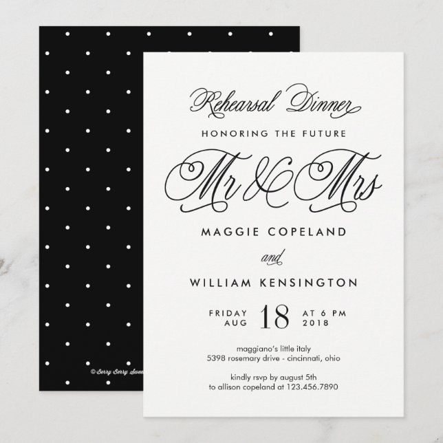 Framtida inbjudan till mr och mrs Rehearsal Dinner (Fram/baksida)