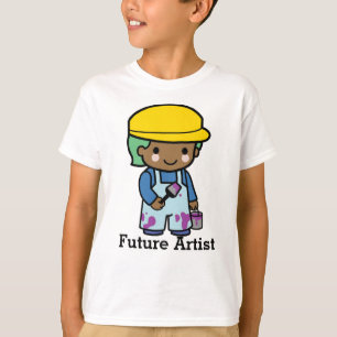 Framtida konstpojke i overaller och lila färg t shirt