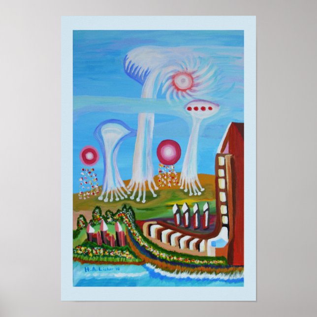Framtida landskap med UFO Poster (Framsidan)