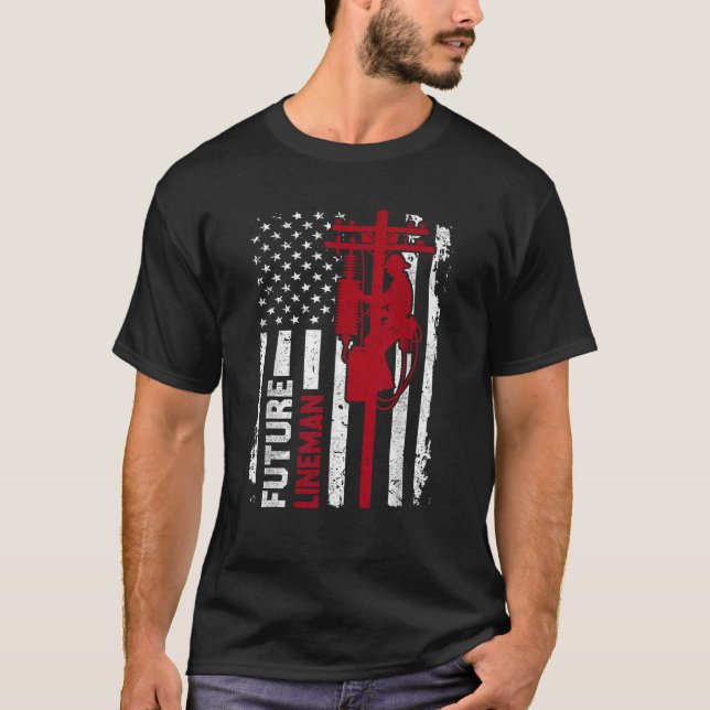 Framtida Lineman American Flagga Electric Cable 4: T Shirt (Framsida)