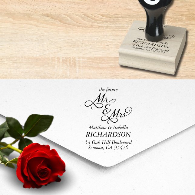 Framtida Mr. och Mrs. Returadress Stämpel (classic mr and mrs self return address rubber stamp for save the date rsvp and wedding invitations)