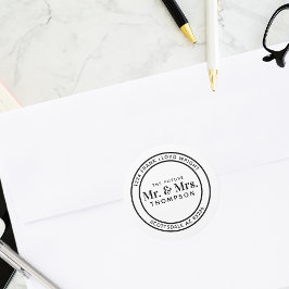 Framtida Mr. och Mrs. Round Bröllop Returadress Runt Klistermärke