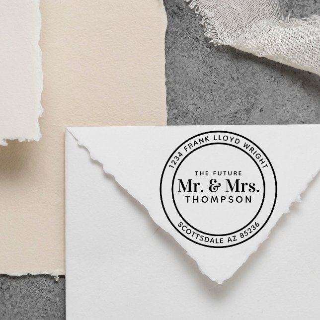 Framtida Mr. och Mrs. Round Bröllop Returadress Självfärgande Stämpel (Skapare uppladdad)