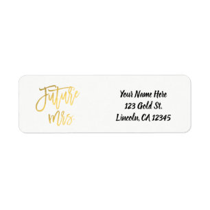 Framtida Mrs. Faux Guld Folie Modernt Skript Elega Returadress Etikett