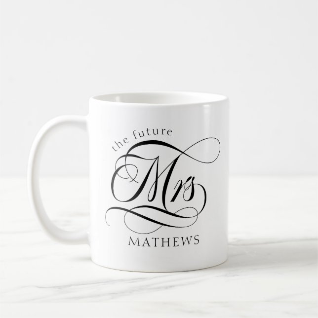 Framtida mrs Namn Modern Bride Black & White Kaffemugg (Vänster)